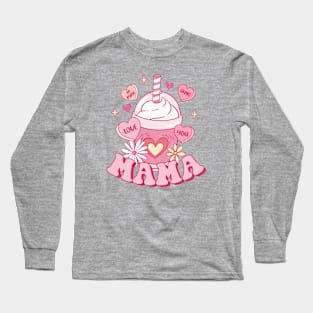 Mama Iced Coffee Pink Retro Valentines Day Matching Long Sleeve T-Shirt